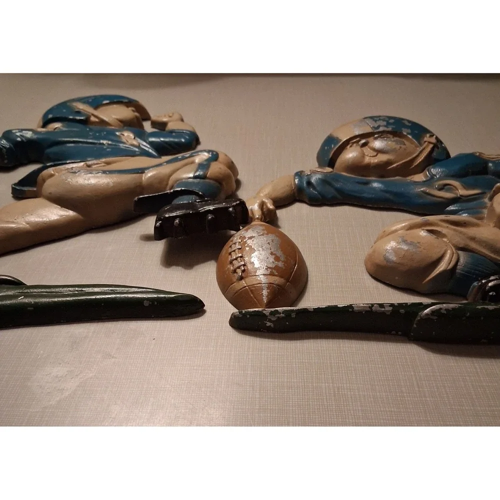 Vintage 1976 HCM Cast Aluminum Football Player Wall Plaques Pair USA